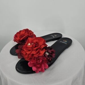 Floral Fantasy Palms Sandals – Black‎ Jelly Slides Size 7